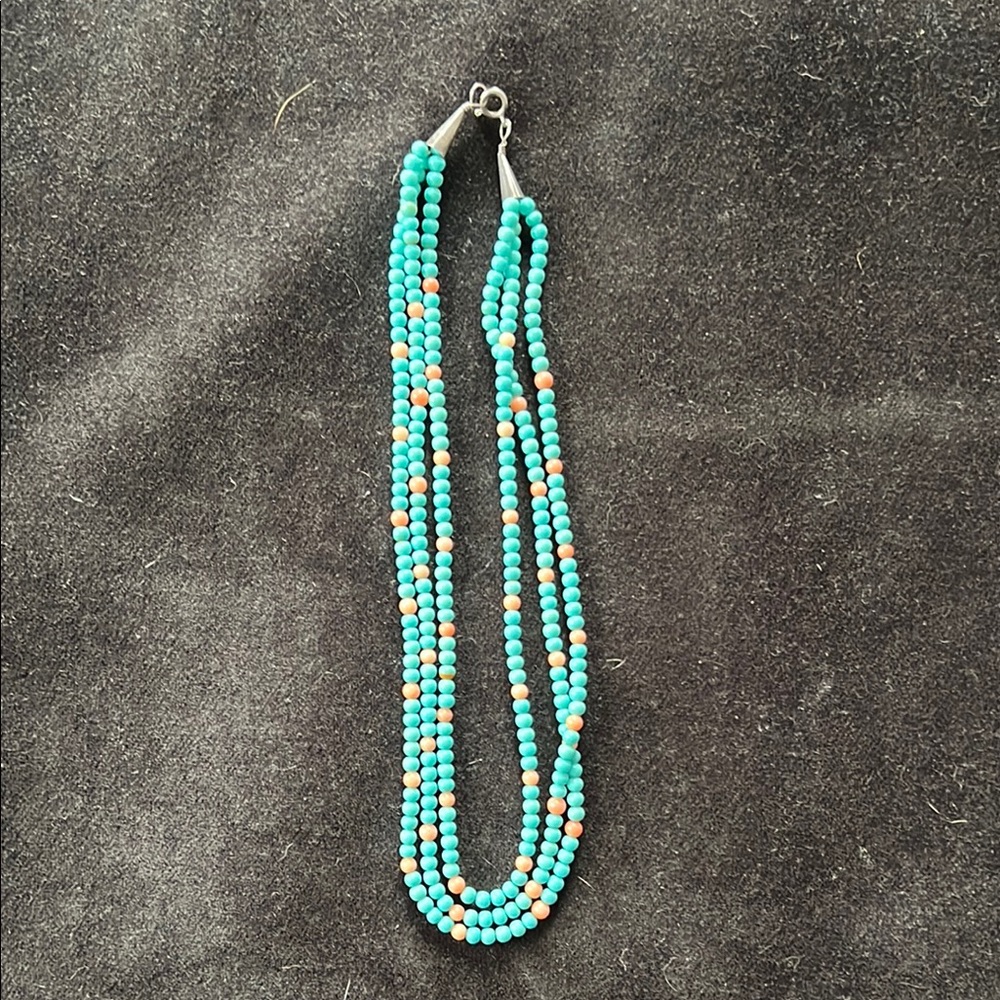 Turquoise and Coral Beaded Necklace